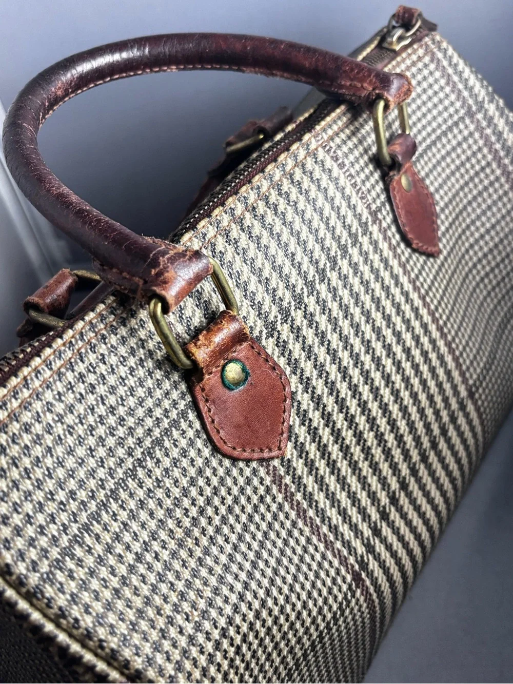 Structured Houndstooth Top-Handle Bag in Brown Vintage Ralph Lauren